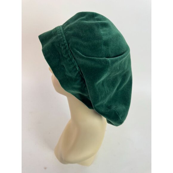 Vintage Green Velvet Slouch Beret Hat For Women Handmade Soft Fabric 1980s Style